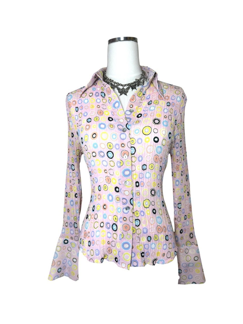 Y2K Violet & Claire Pastel Pink Geometric Button-Up Pleated Top Size Medium